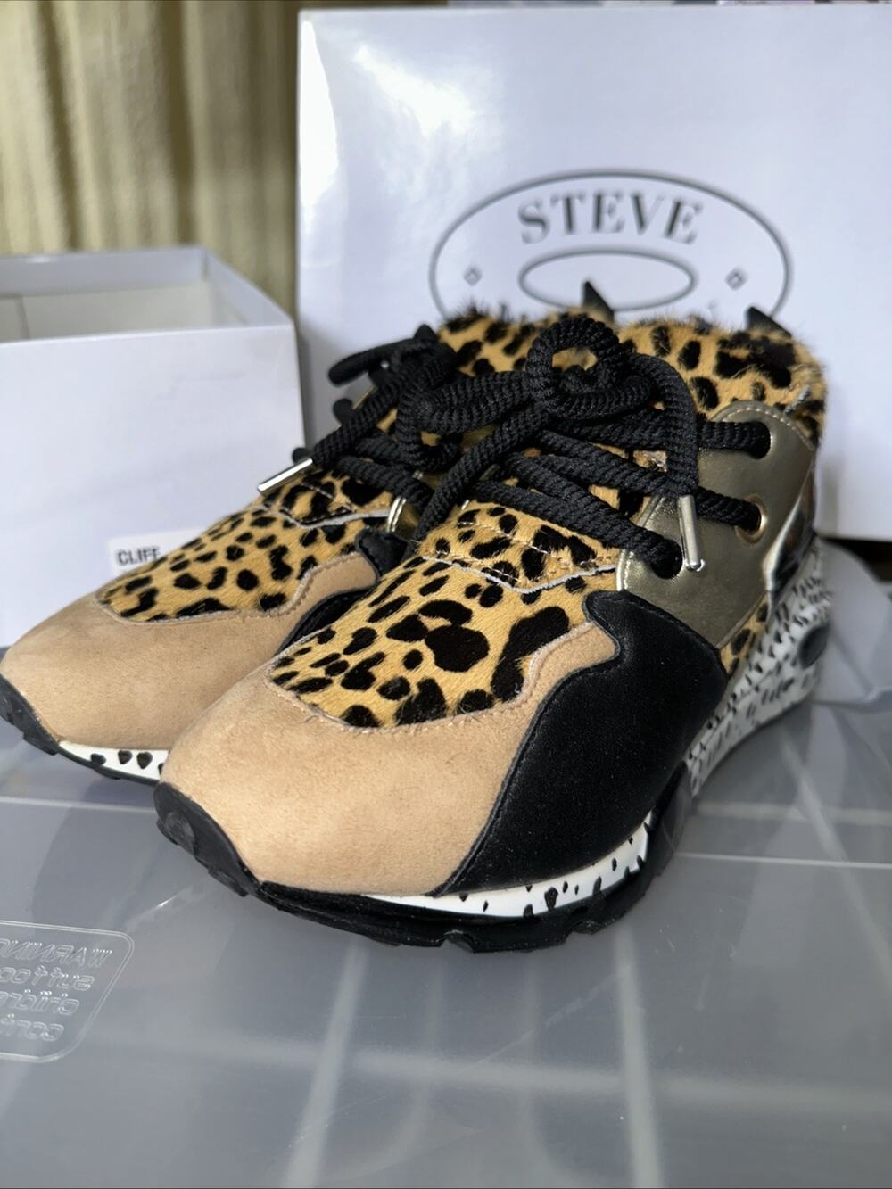 Steve Madden Cliff Sneakers Women's Size 7 Leopard Print Chunky Platform Shoe